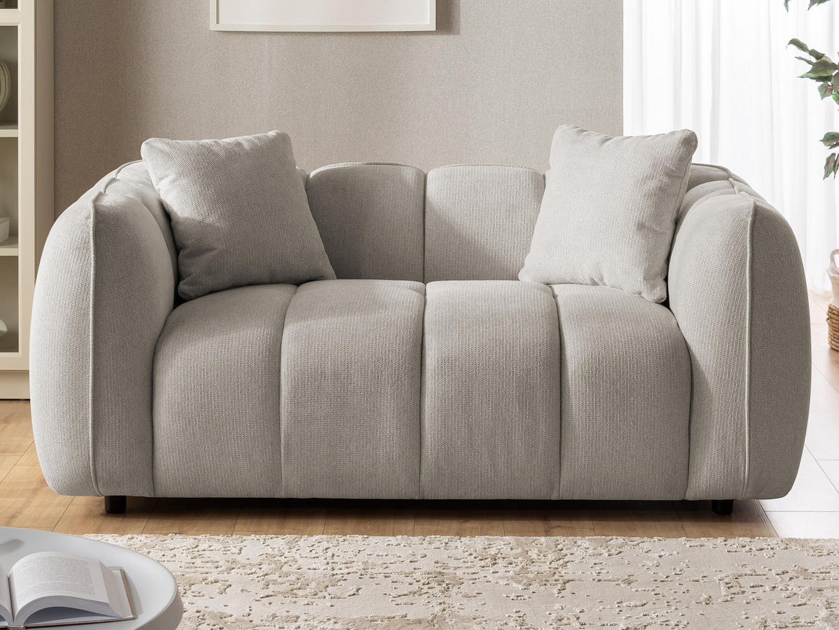 2-SITZER SOFA Nubira in tief gesteppter Bubble-Optik aus weichem Taupe Strukturstoff im modernen Design - Taupe/Schwarz, Holz/Kunststoff (172/69/89cm) - S-Style Möbel