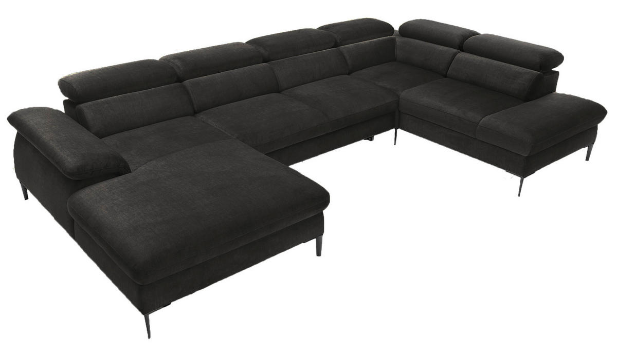 ECKSOFA U-Form 350 cm Amaro M mit Schlaffunktion, Links, Schwarz - Schwarz, Holz (214/353cm) - Emporius