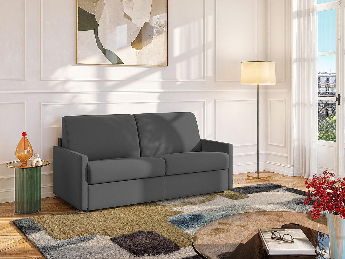 SCHLAFSOFA 4-Sitzer - Liegefläche: 160 cm - Matratzenhöhe: 14 cm - Stoff - Grau - CALIFE - Grau, Textil (223/85/190cm) - Vente-Unique