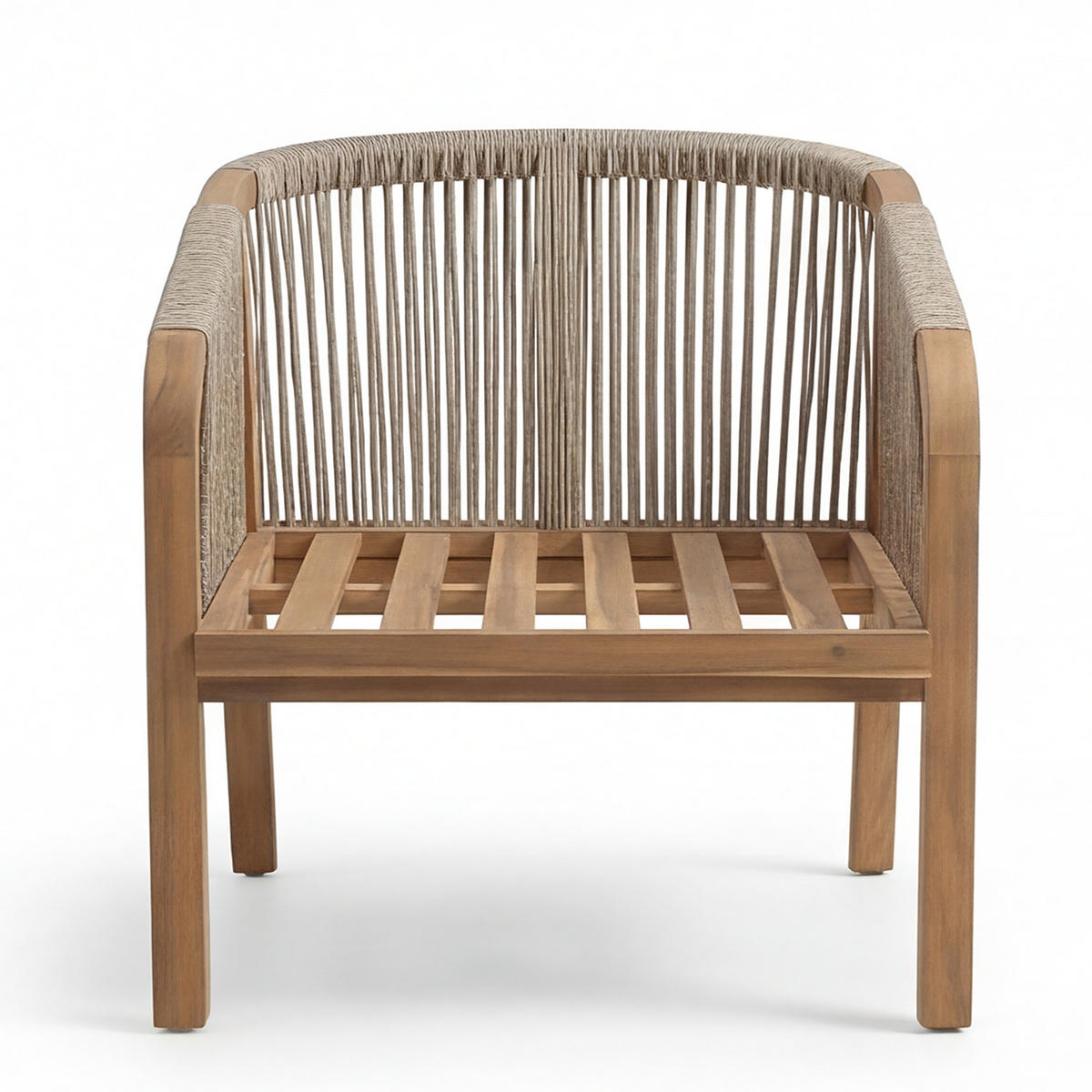 LOUNGESESSEL - Akazie massiv / Webstoff - Akazie Braun / Beige - Beige, Holz/Textil (68/69/80cm) - home24