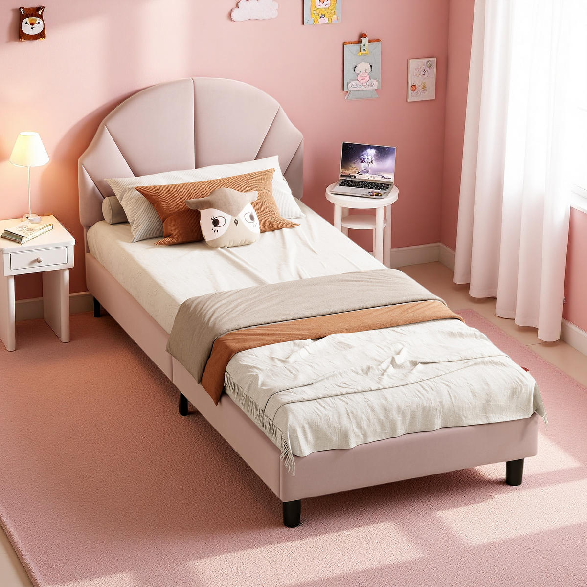 POLSTERBETT 90/200 cm Rosa mit gepolstertem Kopfteil - Rosa, Holz (90/200cm) - SHOPENTRA