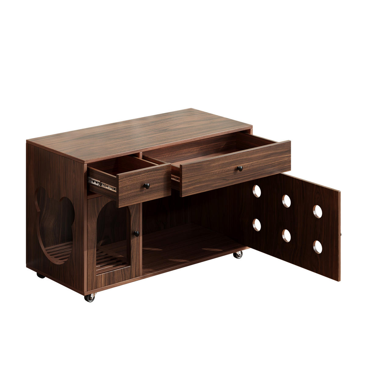SIDEBOARD Nussbaumfarbe aus MDF 100×45×66cm als Katzenkloschrank mit Sandauffangplatte und Schubladen - Nussbaumfarben, Holzwerkstoff (45/66/10cm) - Luhomfu
