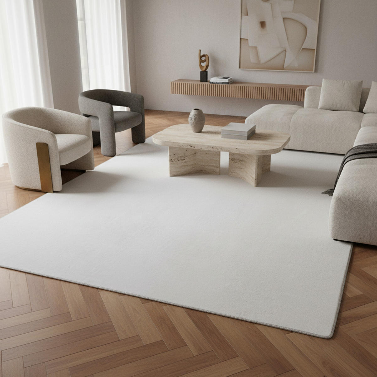 TEPPICH Kurzflor Unifarben Polyester Antirutsch Wohnzimmer Weiß Rechteckig 200x280 - Weiß, Textil (280/200cm) - KADIMA DESIGN