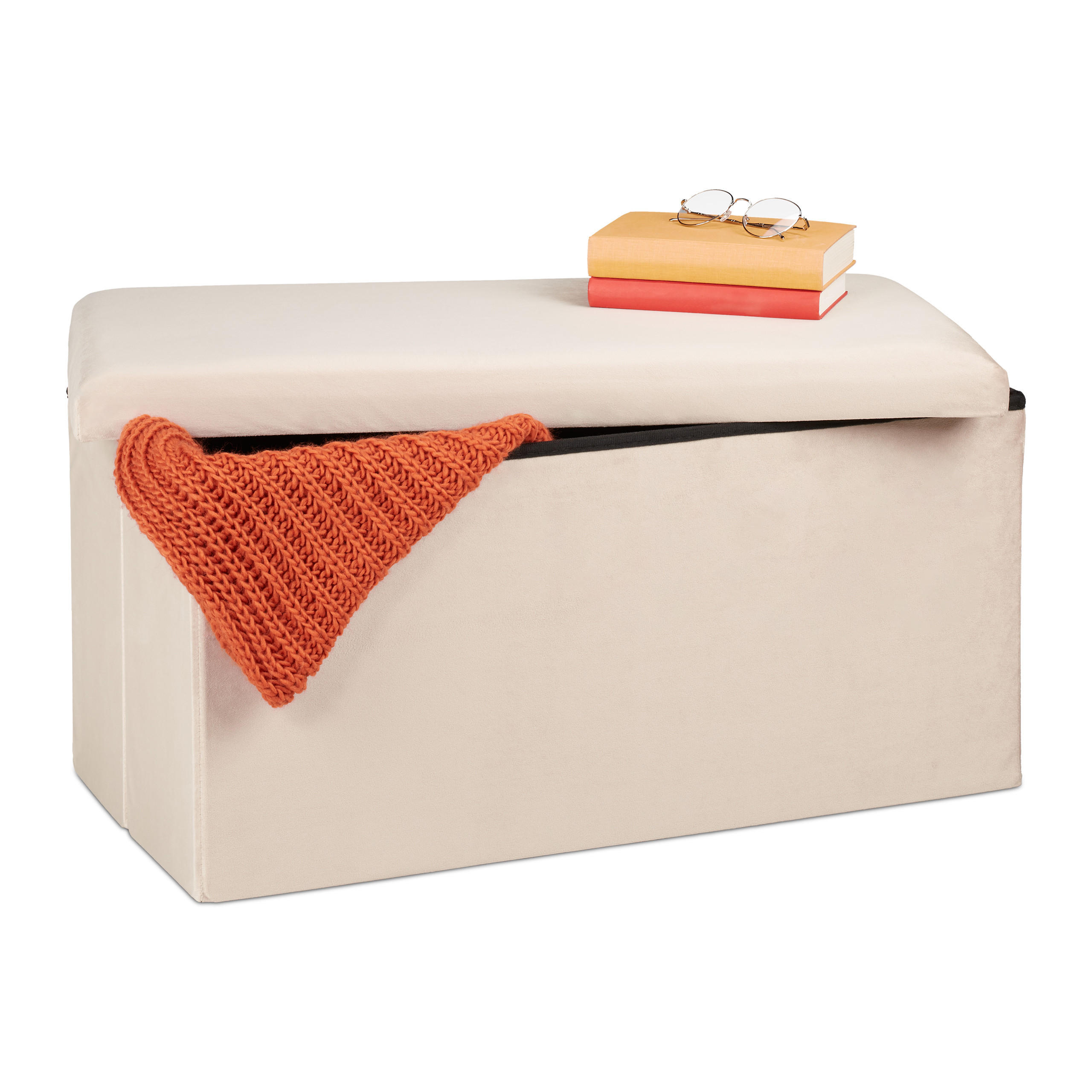 SITZBANK - Creme, Holzwerkstoff/Textil (77/38/39cm) - Relaxdays