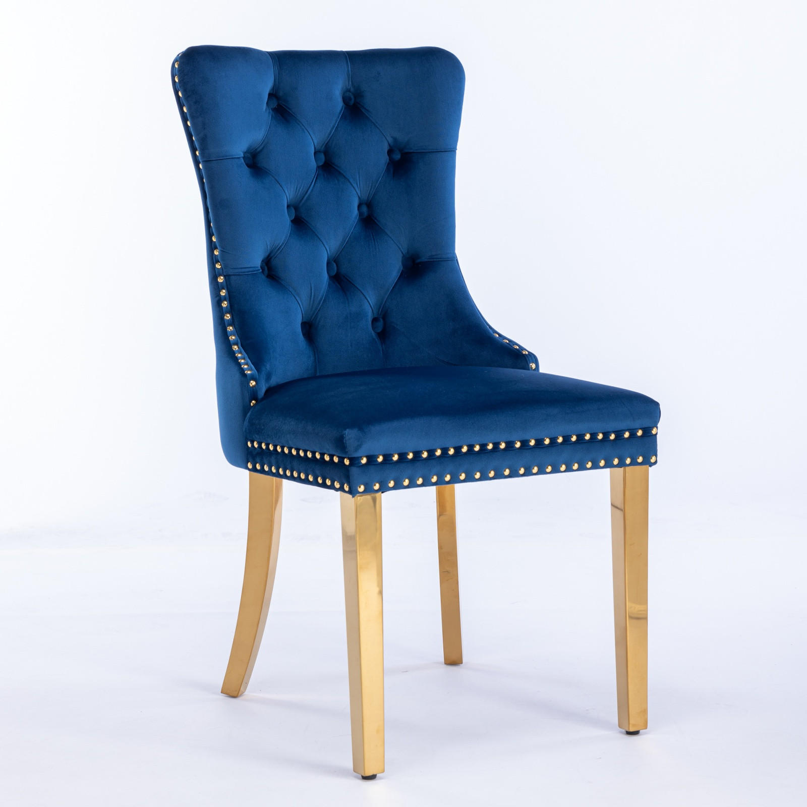 ESSZIMMERSTUHL 2er-Set aus Samt mit Nagelkopfbesatz, Blau - Blau, Textil (65/95/50cm)