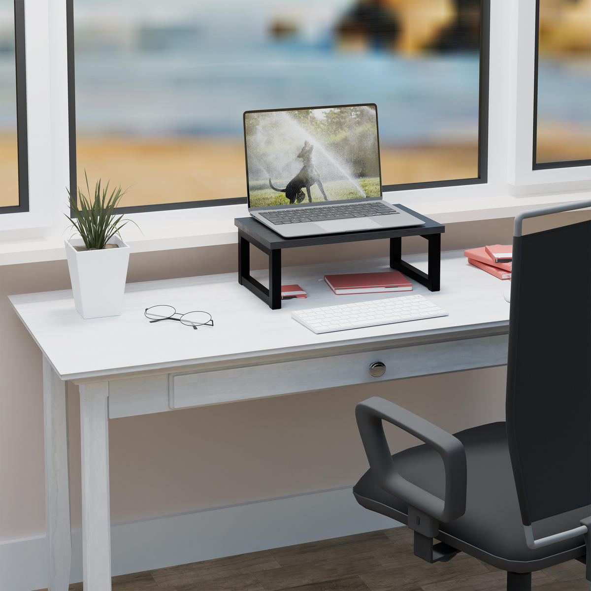 MONITORSTÄNDER Schwarz MDF - Schwarz, Holzwerkstoff/Metall (23/40/15cm) - Relaxdays