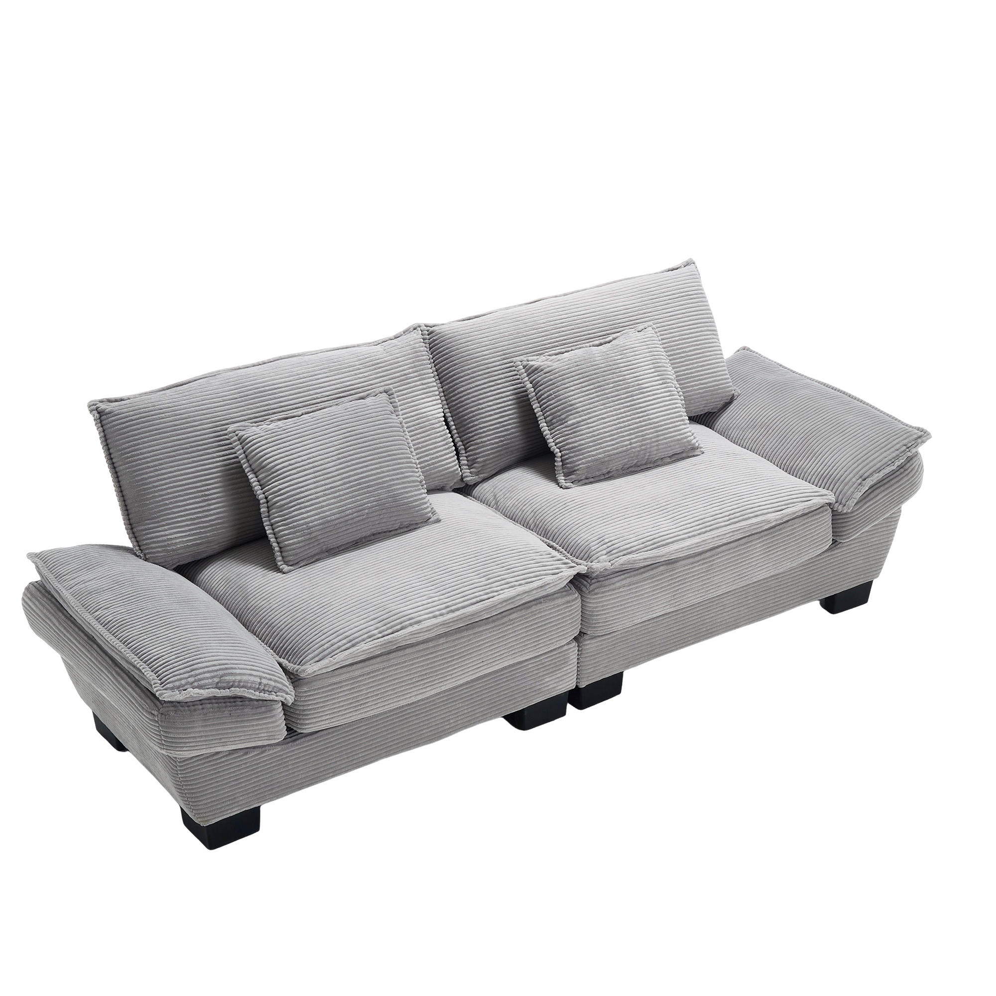 2-SITZER Sofa Samt mit extra tiefem Sitz und Kissen 224/81/81 cm Hellgrau - Hellgrau, Textil (81/224/81cm) - Redom