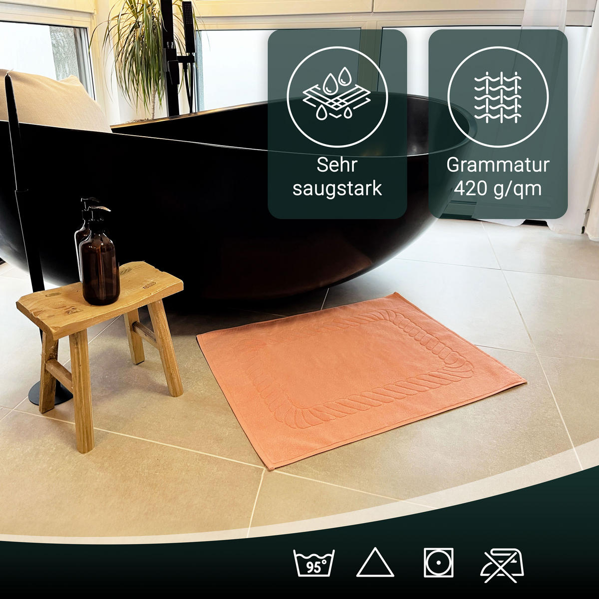 BADEMATTE, 2er-Set, 50x70 cm, 100% Baumwolle, Orange - Terracotta, Textil (50/70cm) - Zollner