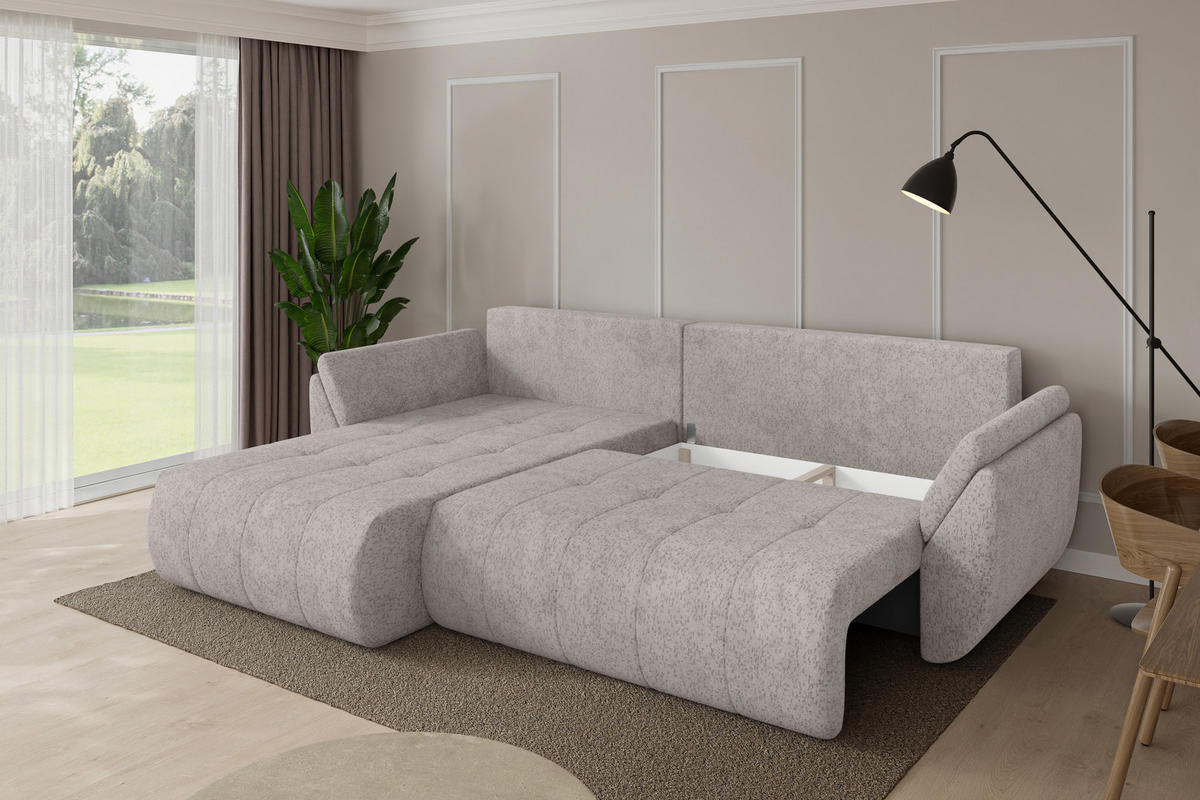 ROHOVÁ SEDAČKA s funkcí spaní, otoman vlevo TOKO-L 277x194x86 světle šedá velur - černá/světle šedá, kompozitní dřevo/textil (277/194cm) - ALTDECOR
