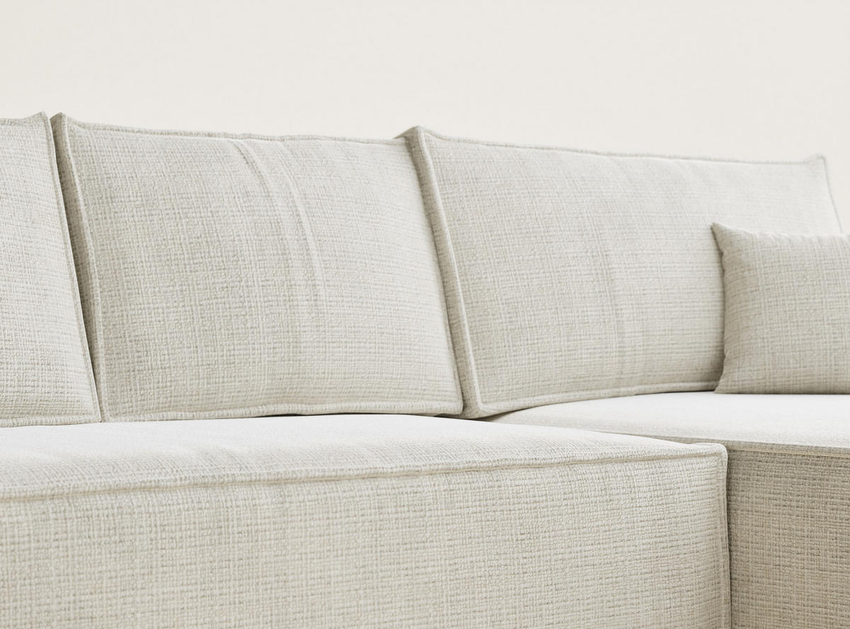 ECKSOFA Maze Beige grau Chenille-Stoff - Rechts Seite - Greige/Schwarz, Holz/Holzwerkstoff (294/185cm) - Maison de Reve