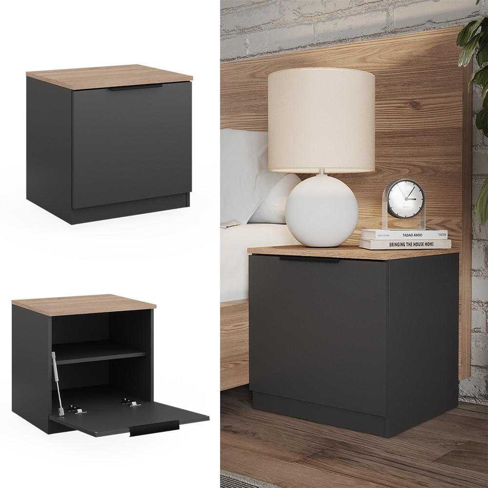 NACHTTISCH Betti Anthrazit 50 x 50 cm - Anthrazit/Sonoma Eiche, Holzwerkstoff (50/50/42cm) - Vicco