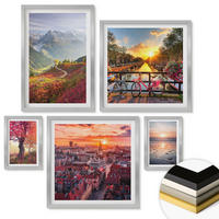 WANDBILDER 5er Set - 50x50 cm & 20x30 cm & 40x60 cm Silberner Rahmen - Einfache Zeichnungen von Stadtansichten - Silberfarben, Kunststoff (40/60cm) - ArtPrintCave