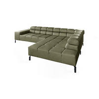 ECKSOFA NELSON Grün Leder Relaxfunktion - Schwarz/Olivgrün, Leder/Metall (321/216cm) - KAWOLA
