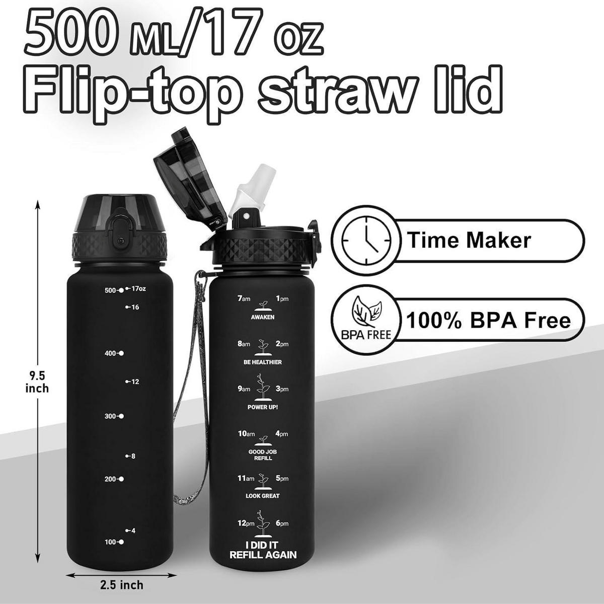 TRINKFLASCHE mit Strohhalm 500 ml Schwarz - Schwarz, Kunststoff (6.3/6.3cm)