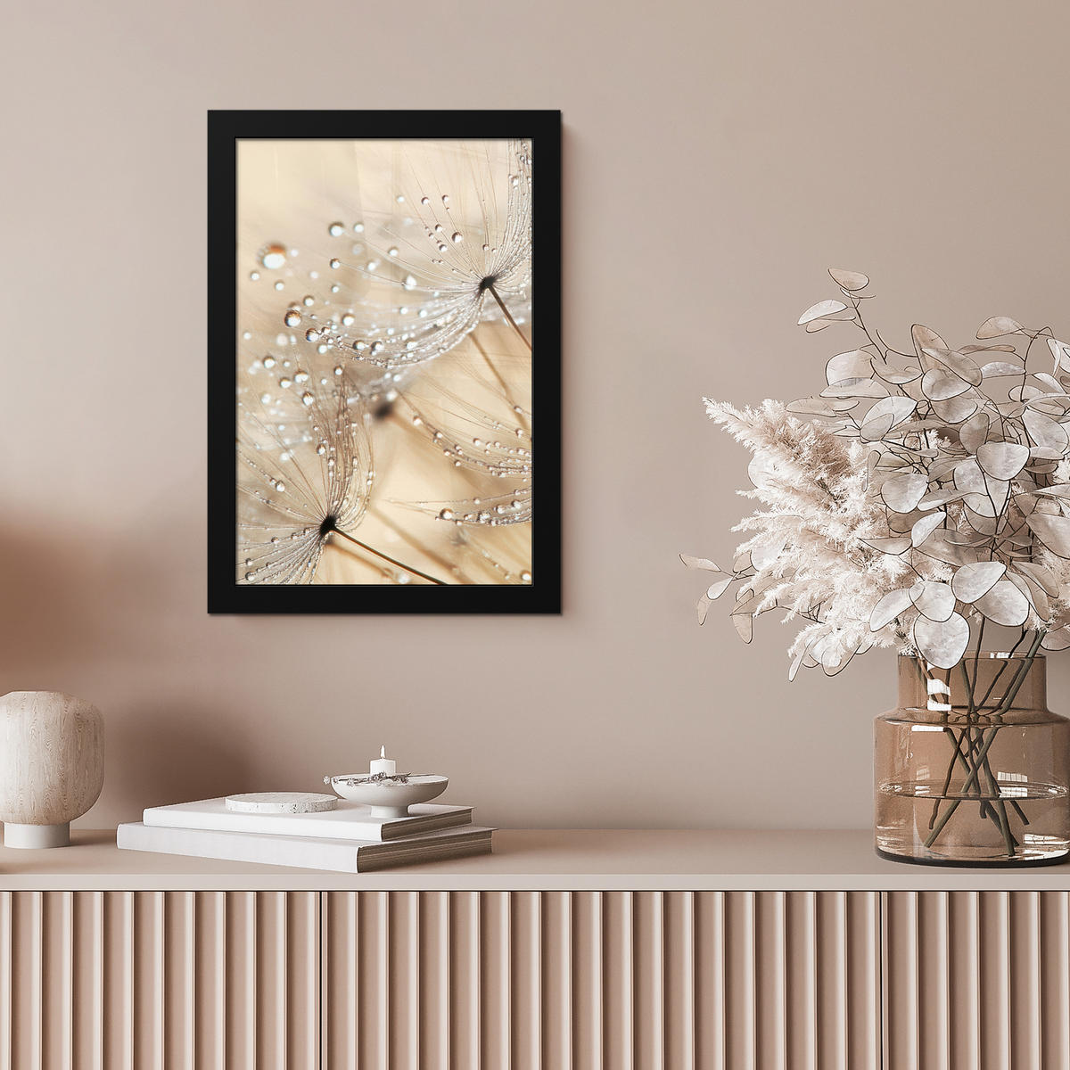 GERAHMTES BILD Löwenzahn - Abstrakt - Natur - Beige 20x30 cm - Braun, Papier (20/30cm) - MuchoWow