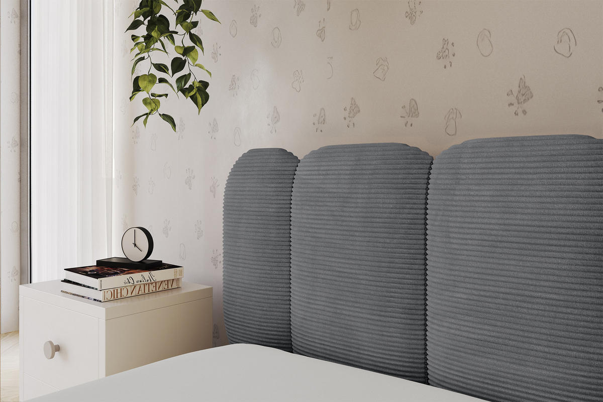 EINZELLBETT Jugendbett mit Bettkasten, Rechts - AVRY 100x200 Dunkelgrau - Schieferfarben, Holzwerkstoff/Textil (100/200cm) - ALTDECOR