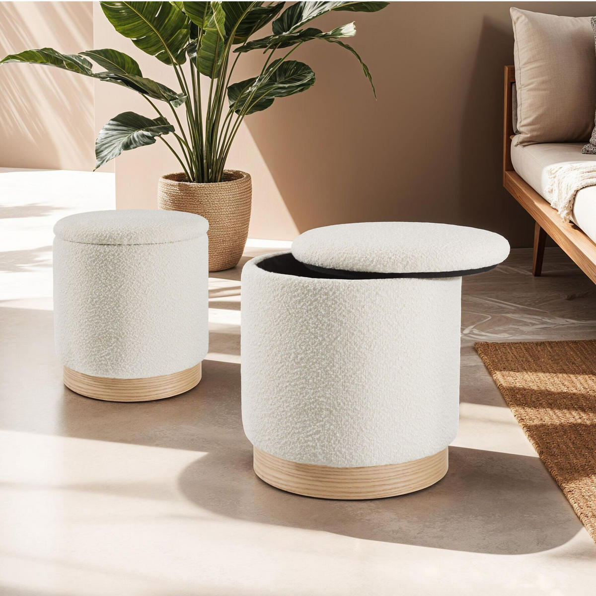 SITZHOCKER 2er Set mit Stauraum Orchide, Gestelle aus MDF-Platten, creme - Creme, Holz (38/42/38cm) - tectake