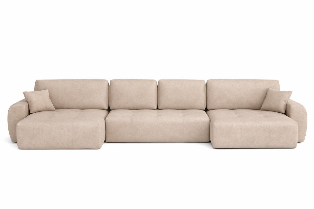 ECKSOFA Mit Schlaffunktion Und Bettkasten U-Form Ivo U, Veloursstoff Salvador, Beige - Beige, Holz (342/142cm) - Kaiser Möbel