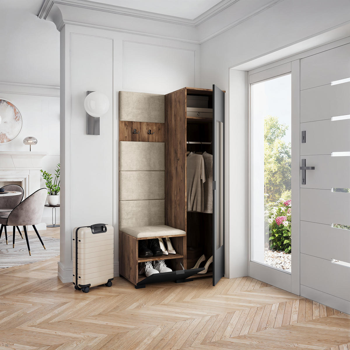 GARDEROBENSCHRANK VIRA 95/181/51 cm Modern Eichefarben - Ecru/Eichefarben, Holzwerkstoff (95/181/51cm) - MASSENO