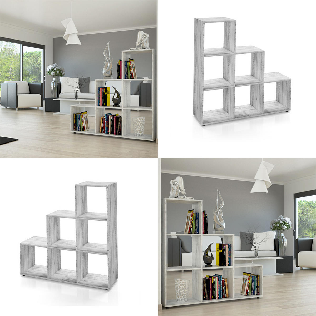 TREPPENREGAL Beton 105 x 107.5 cm - Schieferfarben, Holzwerkstoff (105/107.5/29cm) - Vicco