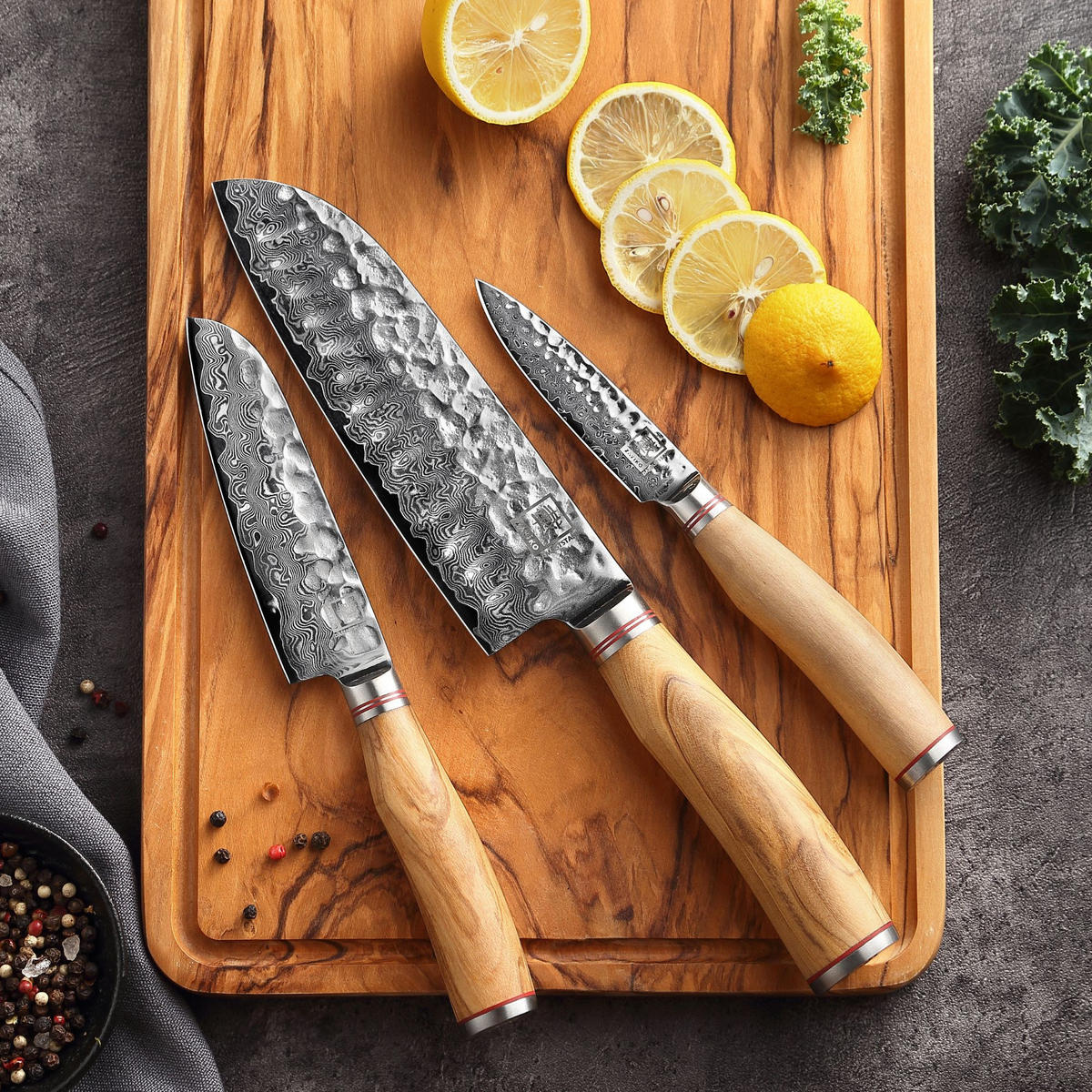 3ER MESSER-SET 9–21 cm - Braun, Holz/Metall - Zayiko