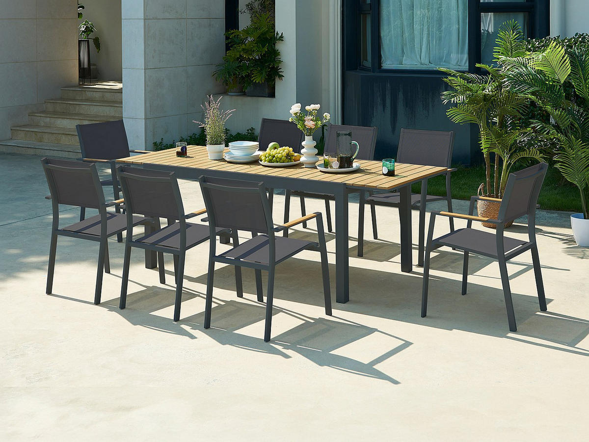 GARTENESSGRUPPE im Set - 8 -Sitzer - Textilene - anthrazitgrau - MACILA - Anthrazit, Metall - Vente-Unique