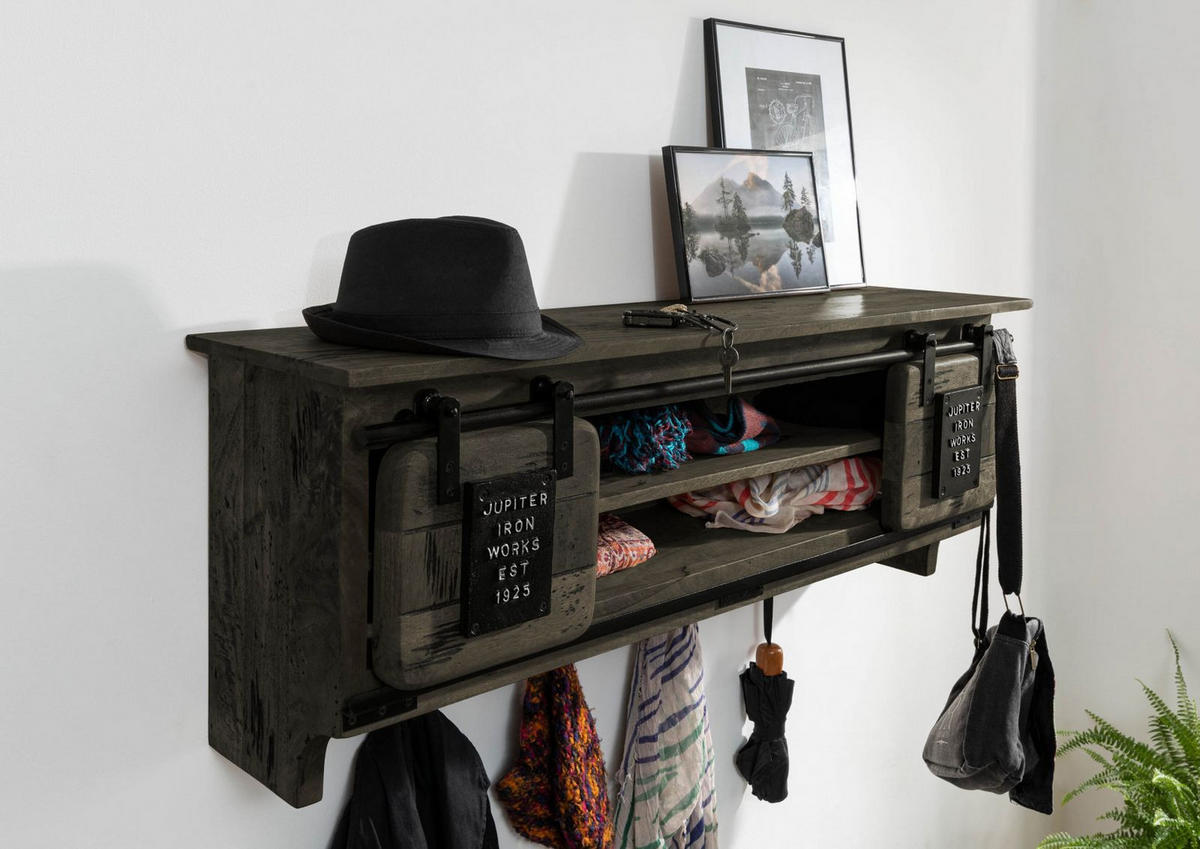 WANDGARDEROBE Mango 115x30x45 grau lackiert RAILWAY #259 - Grau, Holz (115/45/30cm) - Massivmoebel24