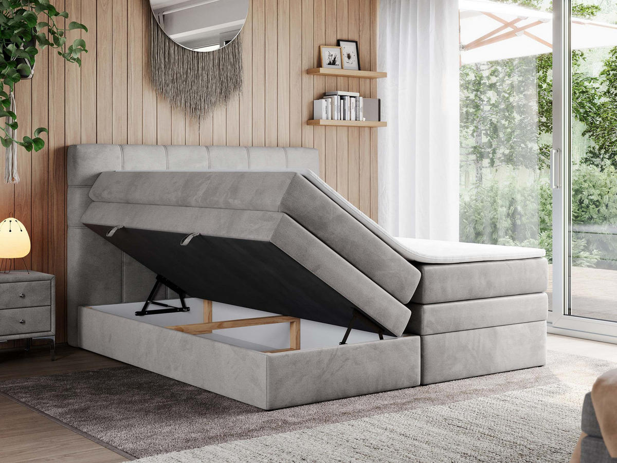 BOXSPRINGBETT ERNI KING 120/200 Hellgrau Velvet - H3 - Hellgrau, Holz/Textil (120/200cm) - MKS