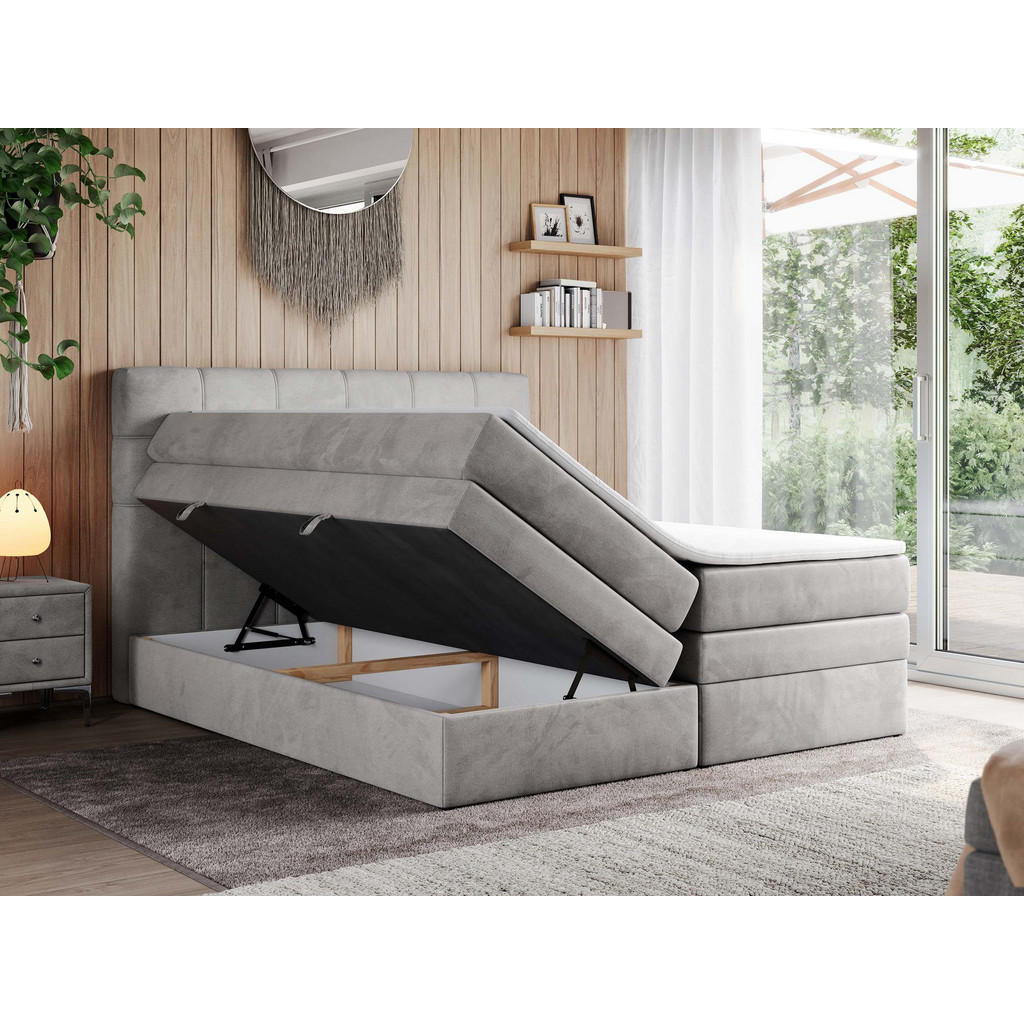 Thumbnail - MKS Boxspringbett, Hellgrau, Textil, 2-Sitzer, H3, Rechteckig, 180x200 cm, Schlafzimmer, Betten, Boxspringbetten