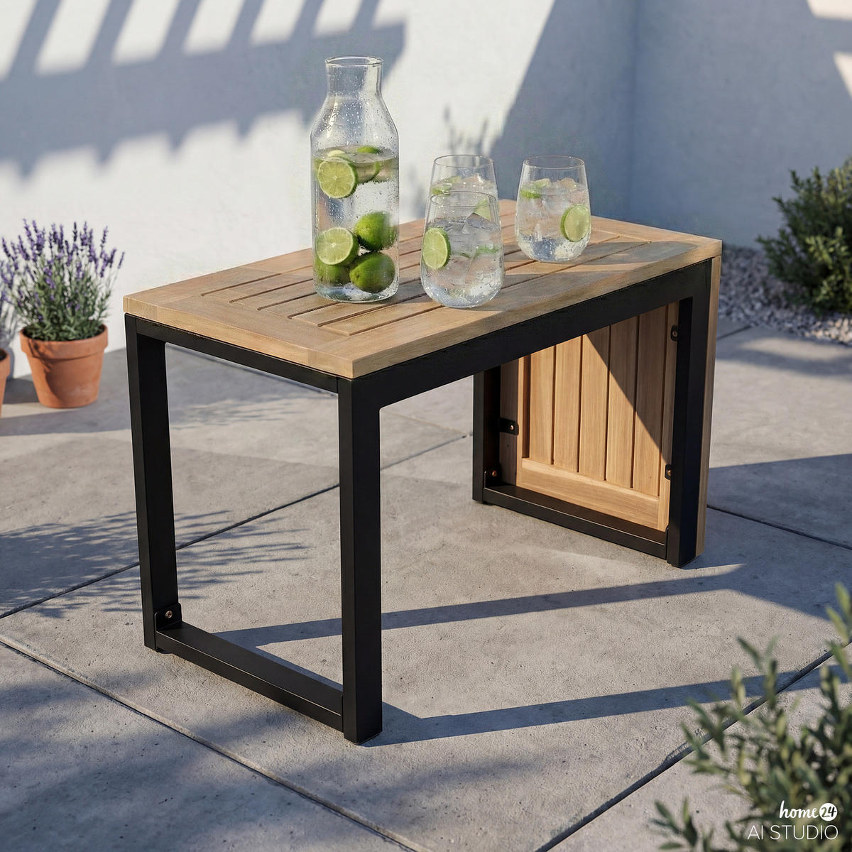 BEISTELLTISCH - Stahl / Akazie massiv - Braun - Braun/Akaziefarben, Holz/Metall (35/71/41cm) - home24