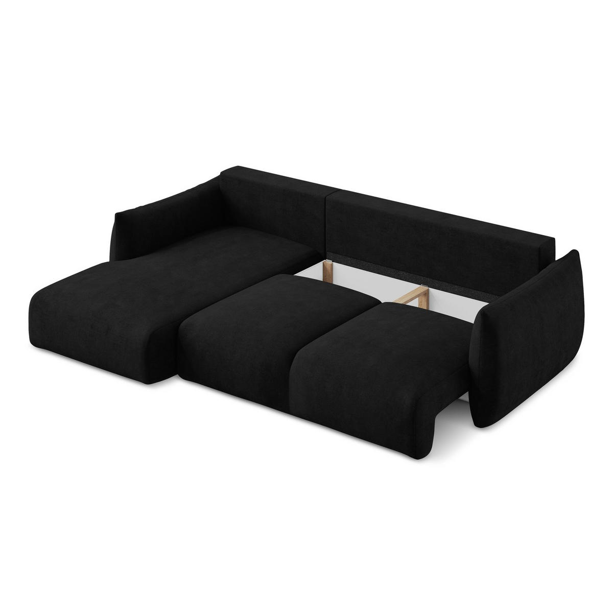 ECKSOFA mit Schlaffunktion links Chenille Stoff Schwarz - Schwarz, Holzwerkstoff/Kunststoff (242/162cm) - LaMiaSofa