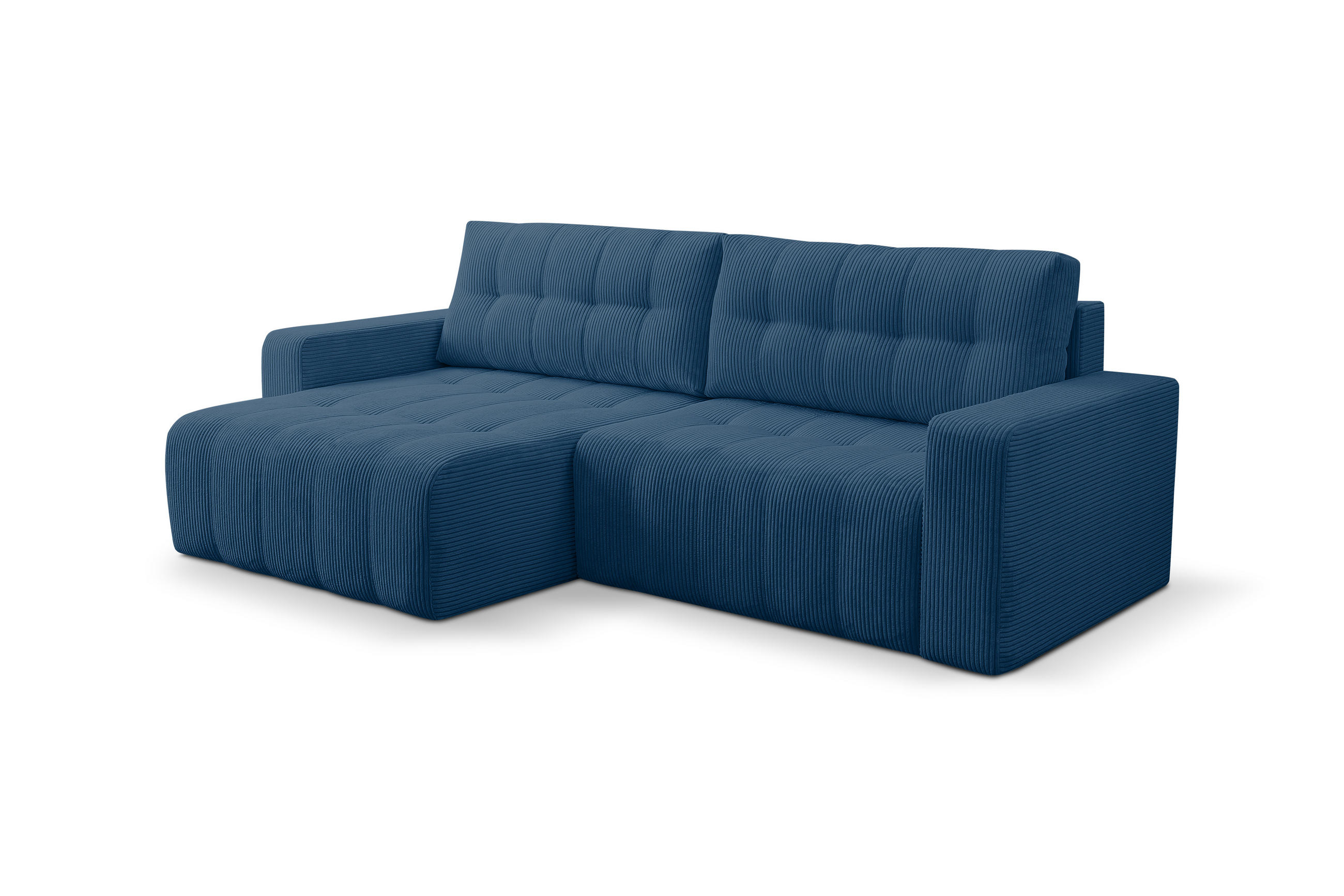 ECKSOFA Palermo mit Schlaffunktion und Bettkasten in Cordstoff - Blau, Holz/Holzwerkstoff (245/143cm) - Ravio