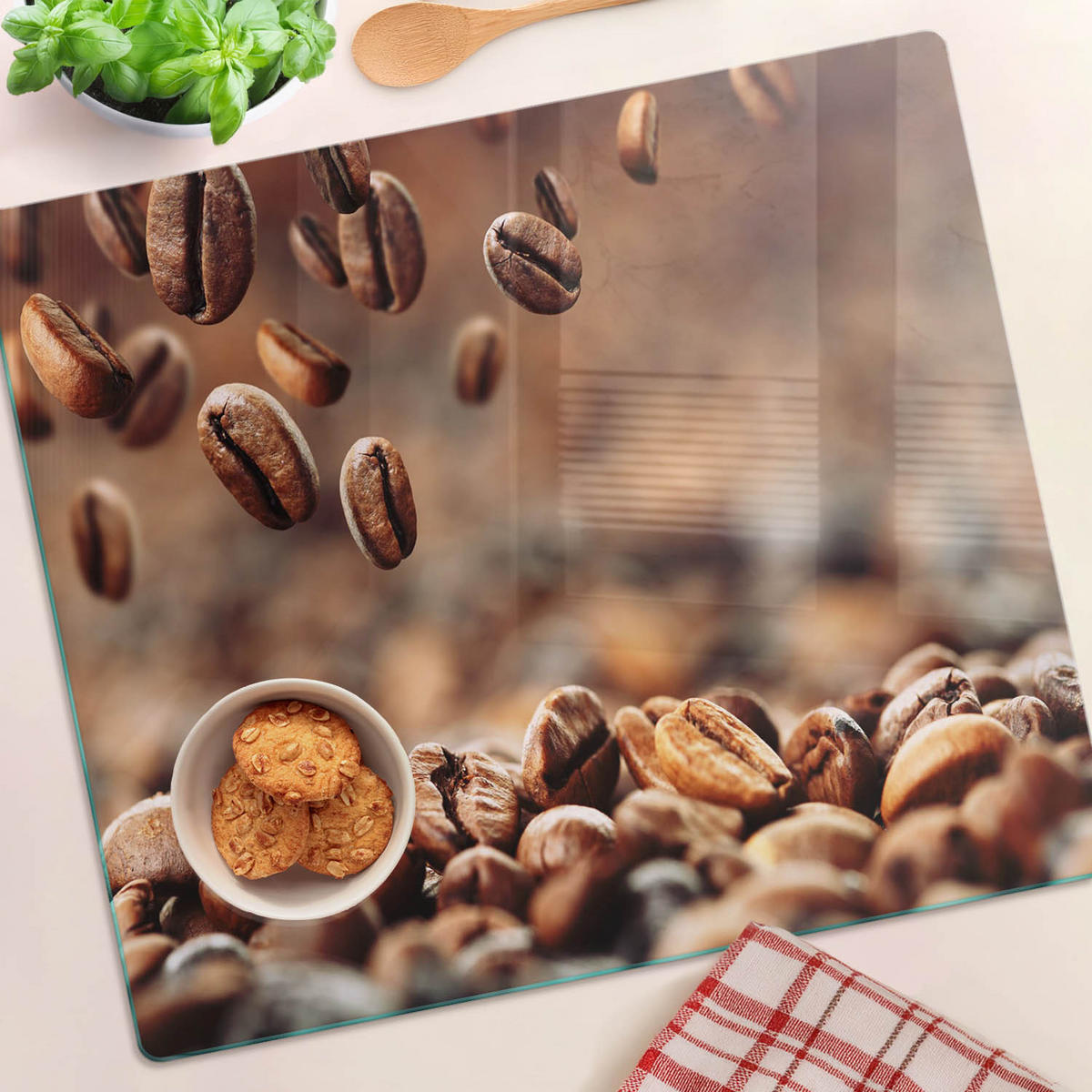 GLASPLATTE 60x52 cm Kaffeebohnen - Braun, Glas (60/0.4/52cm) - TULUP