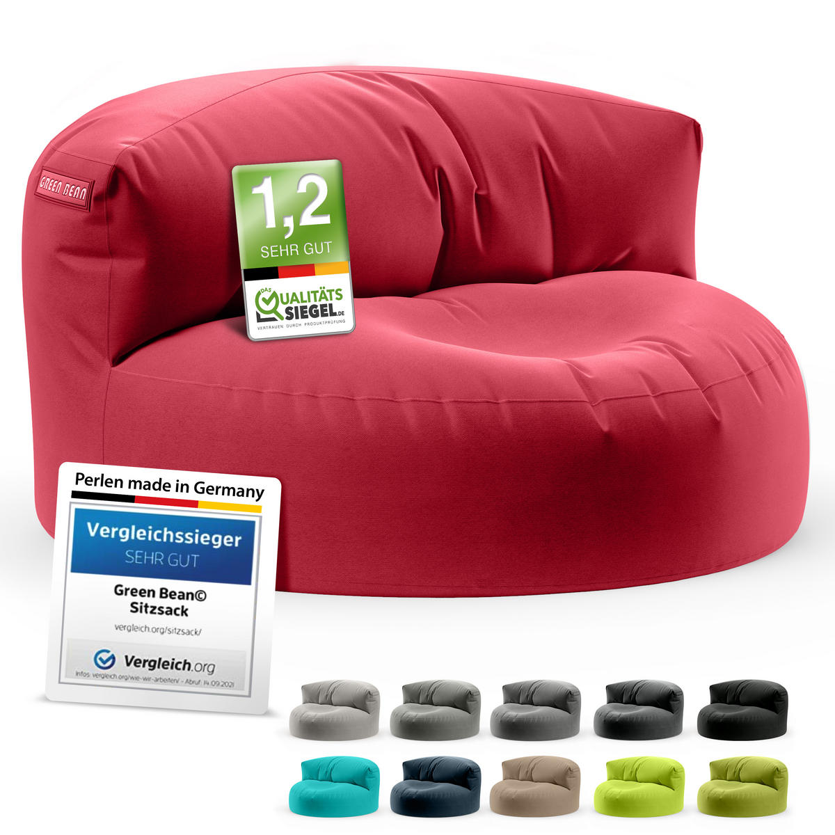 INDOOR OUTDOOR SITZSACK Lounge Sofa - Rot, Textil (90/50/50cm) - Green Bean