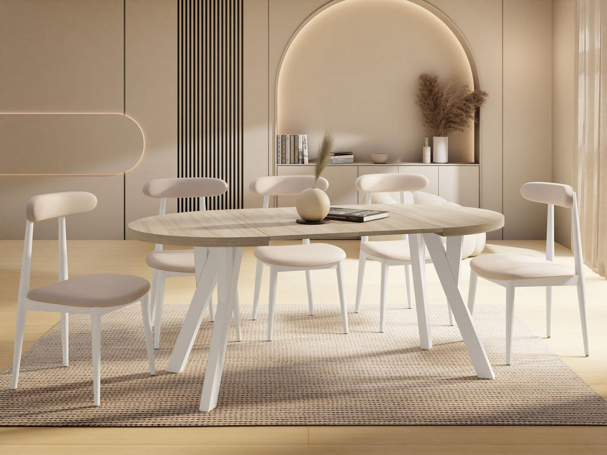 ESSTISCH Vero Weiß rund ausziehbar verlängerbar, Eiche Sonoma Hellbraun 100-200/100/77 cm - Weiß/Sonoma Eiche, Holz/Holzwerkstoff (100/100/77cm) - WFL GROUP