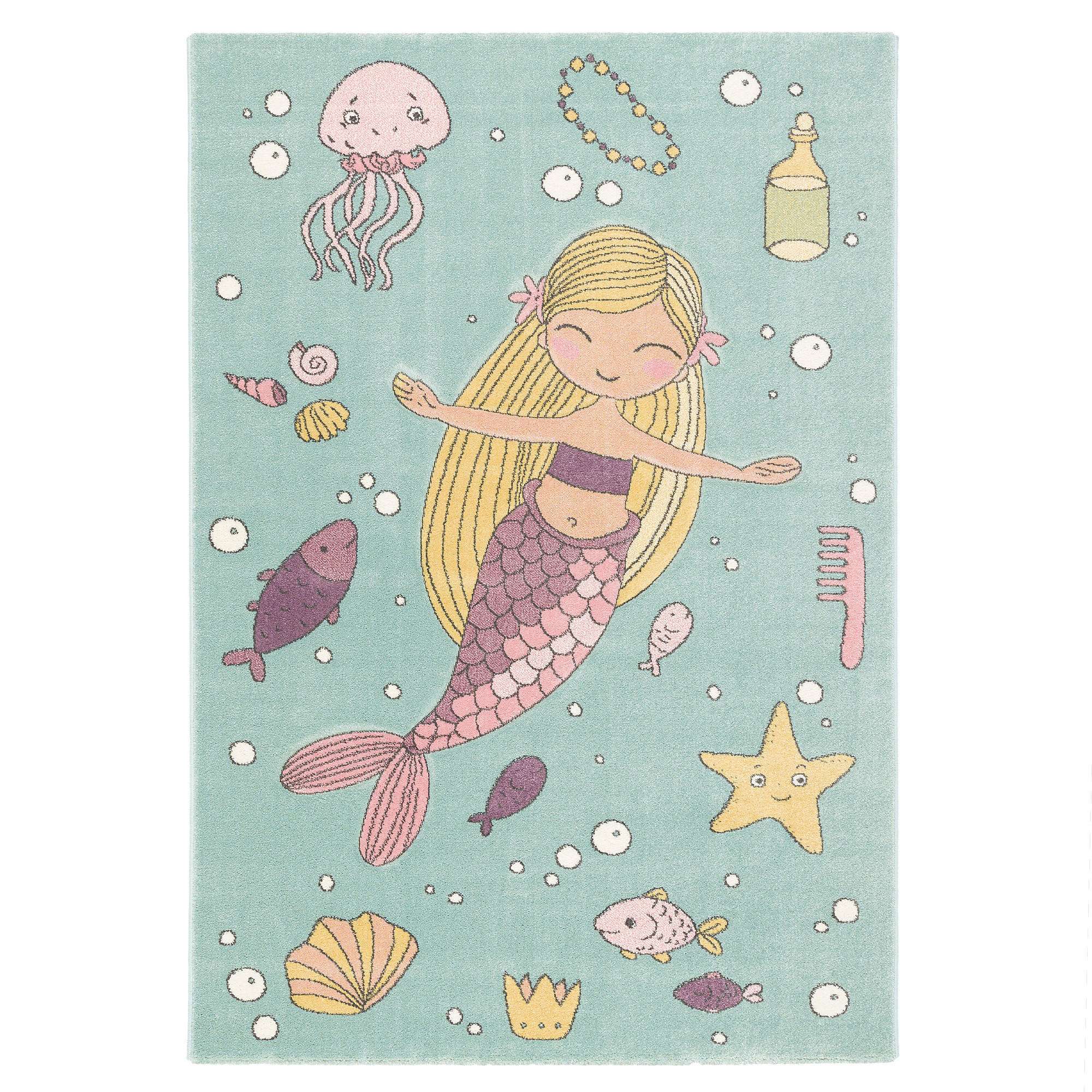 KINDER TEPPICH MAUI KIDS MEERJUNGFRAU PASTELL - Mintgrün, Textil (140/200cm) - Pergamon