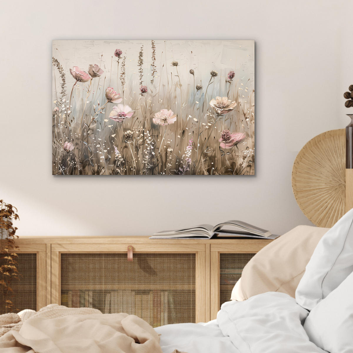 METALLBILD Blumen - Rosa - Modern - Beige 60x40 cm - Beige, Metall (60/40cm) - MuchoWow