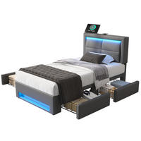 POLSTERBETT aus PU 90x200 cm Grau mit LED-Beleuchtung, USB-Ladefunktion und 4 Schubladen - Grau, Leder (90/200cm) - IVMEU