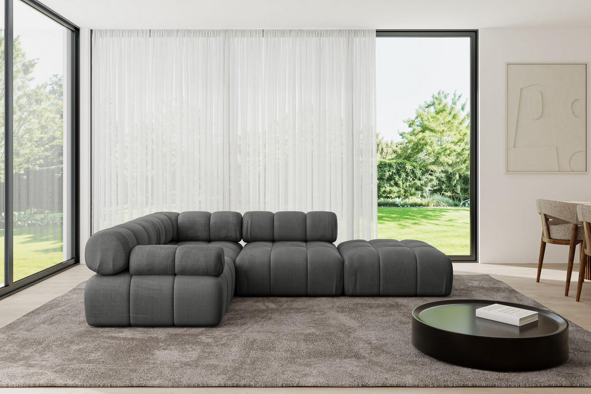 ECKSOFA modulares Sofa Felto-L1 - 285x190x70 cm Dunkelgrau Velours - Dunkelgrau, Holzwerkstoff/Textil (285/190cm) - ALTDECOR