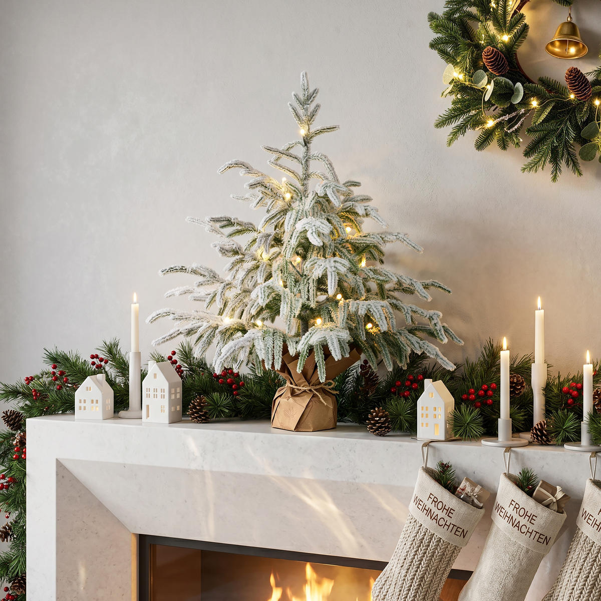 KÜNSTLICHER Weihnachtsbaum mit Beleuchtung, Kleiner Christbaum - Grün, Kunststoff/Metall (60cm) - Hometopia