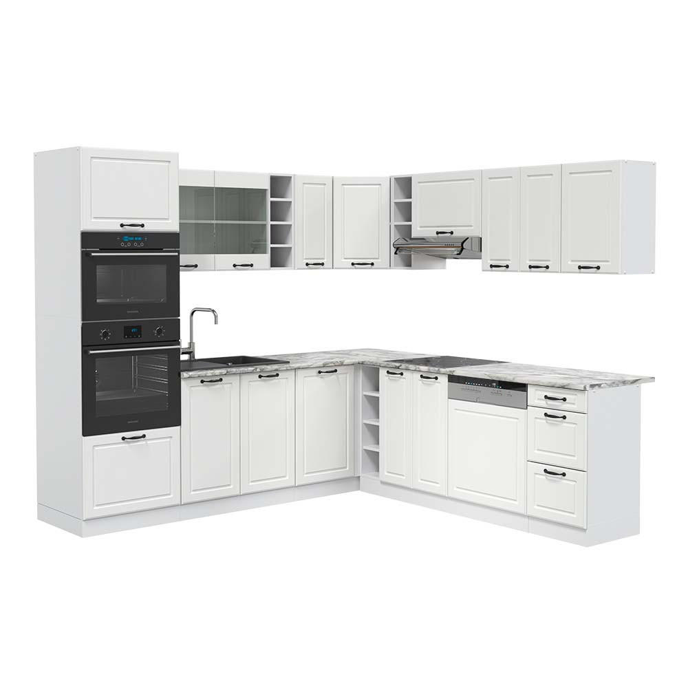 ECKKÜCHE R-Line Weiß Landhaus/Weiß 237 x 60 cm, AP Marmor - Weiß, Holzwerkstoff (247/81.6/60cm) - Vicco