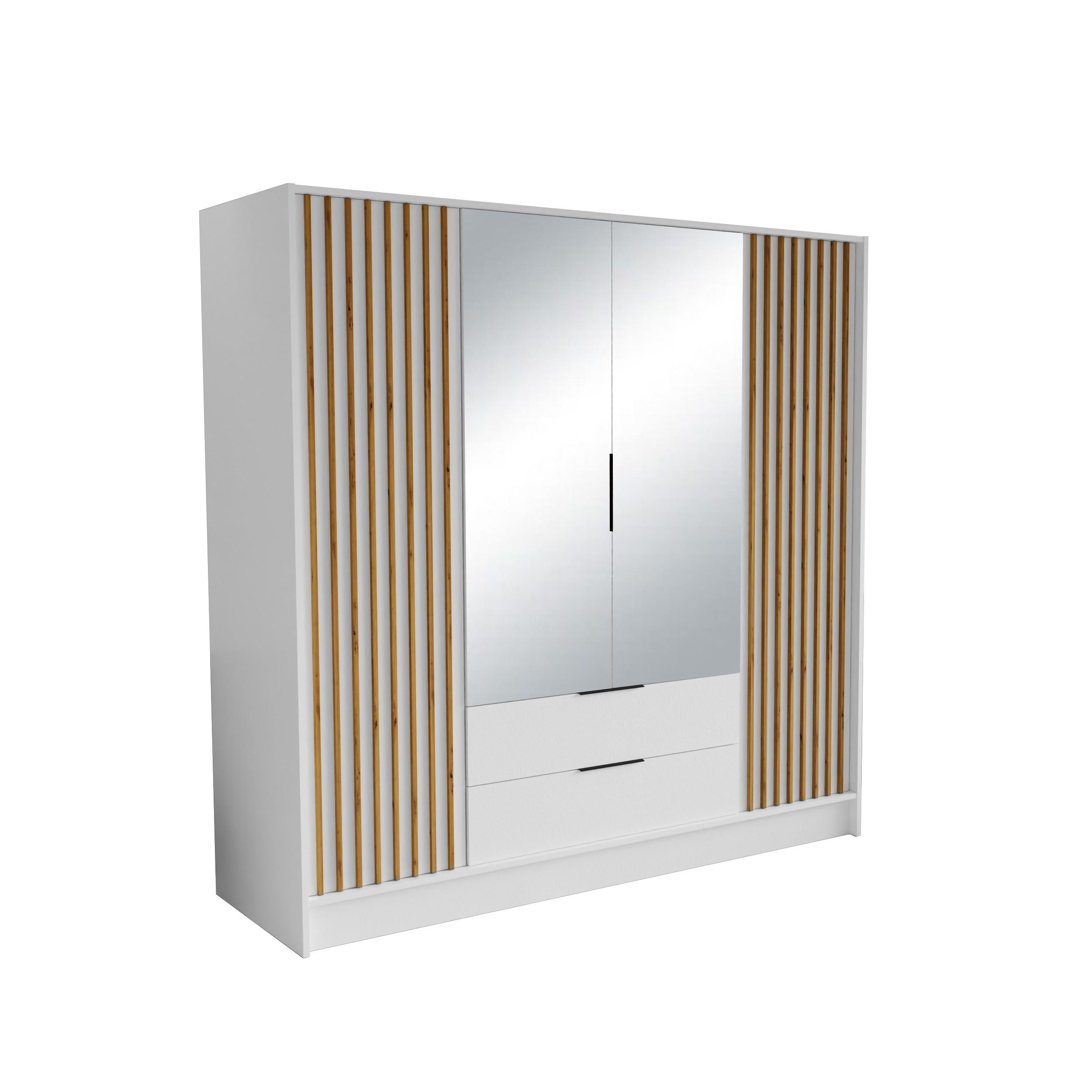 DREHTÜRENSCHRANK PELOR 200/200/51 cm Modern Kleiderschrank 4-türig mit Spiegel Weiß - Weiß, Holzwerkstoff (200/200/51cm) - MASSENO
