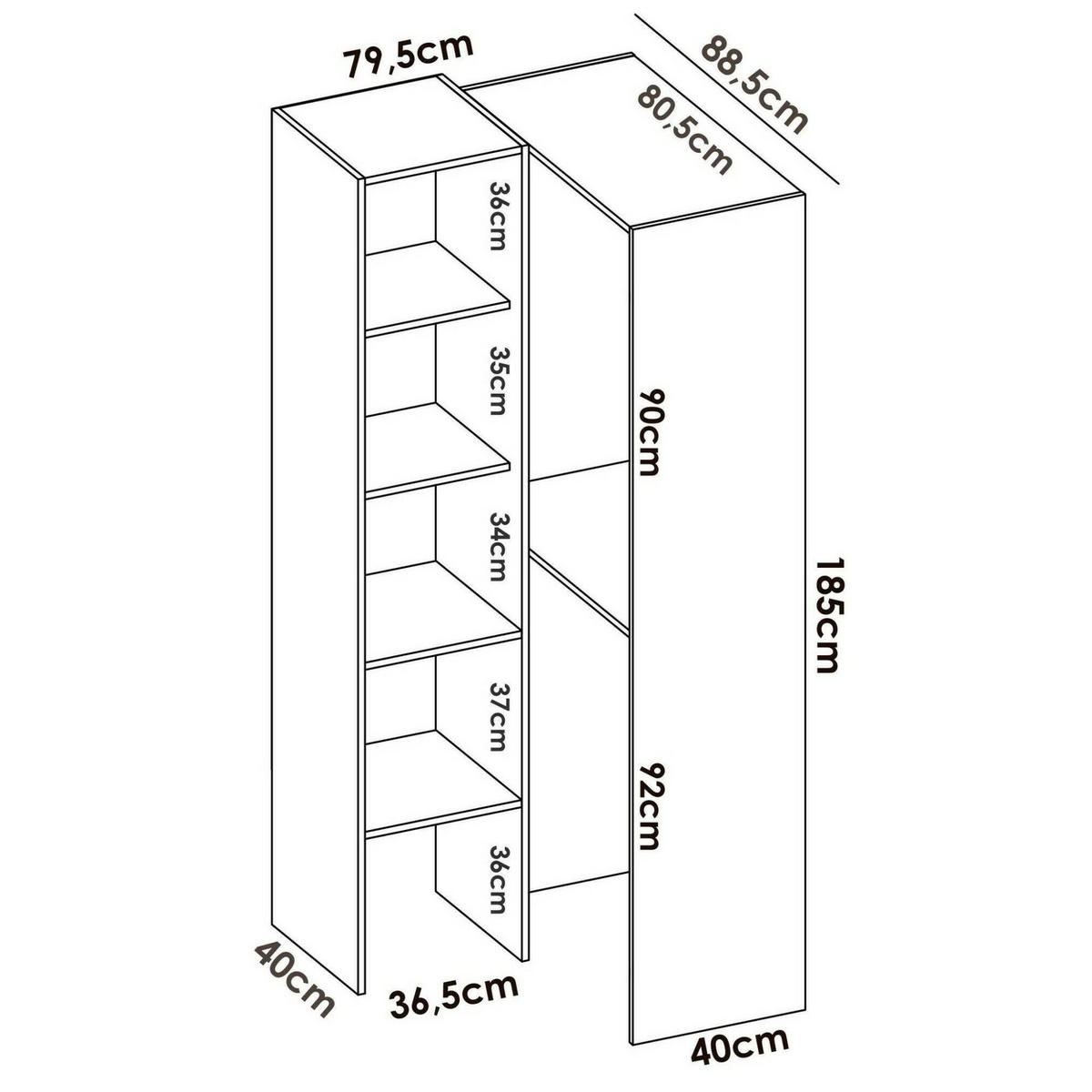 ECKKLEIDERSCHRANK Holz-Effekt Weiß 88.4x79.4h185.5 - Weiß, Holzwerkstoff (79.4/185.5/88.4cm) - DMORA