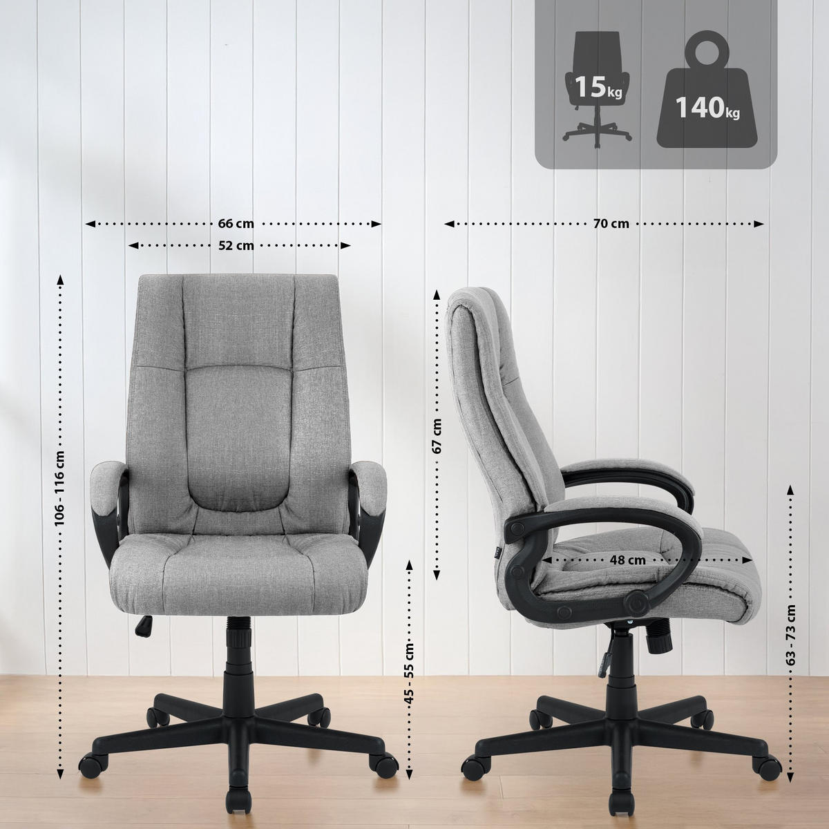 DREHSTUHL Stoff Grau - Schwarz/Grau, Kunststoff/Textil (66/106/70cm) - CLP