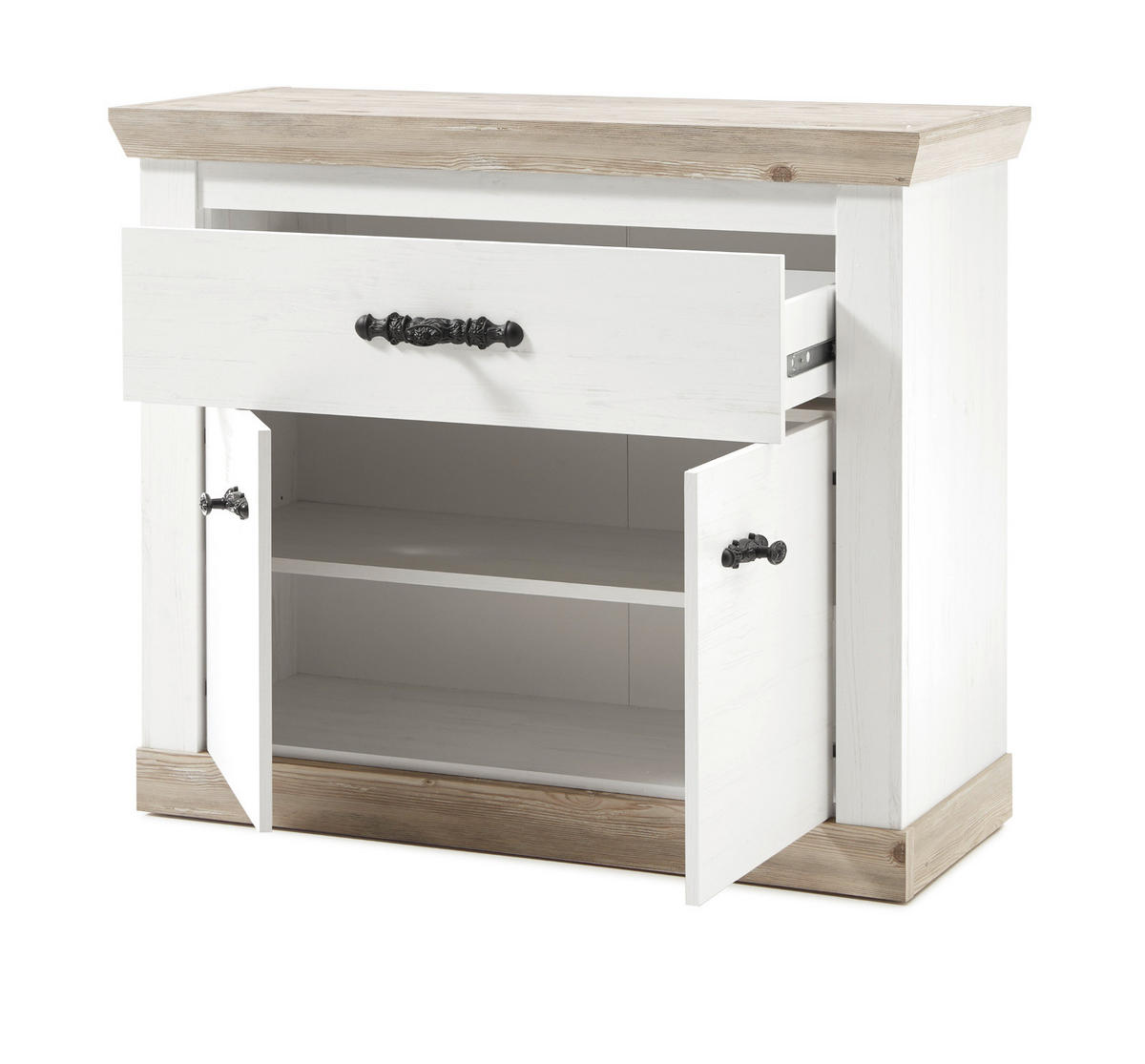 KOMMODE Pinie weiß, Oslo Pinie Landhaus, 107 x 89 cm - Anthrazit/Weiß, Holzwerkstoff/Metall (107/87/45cm) - Furn.Design