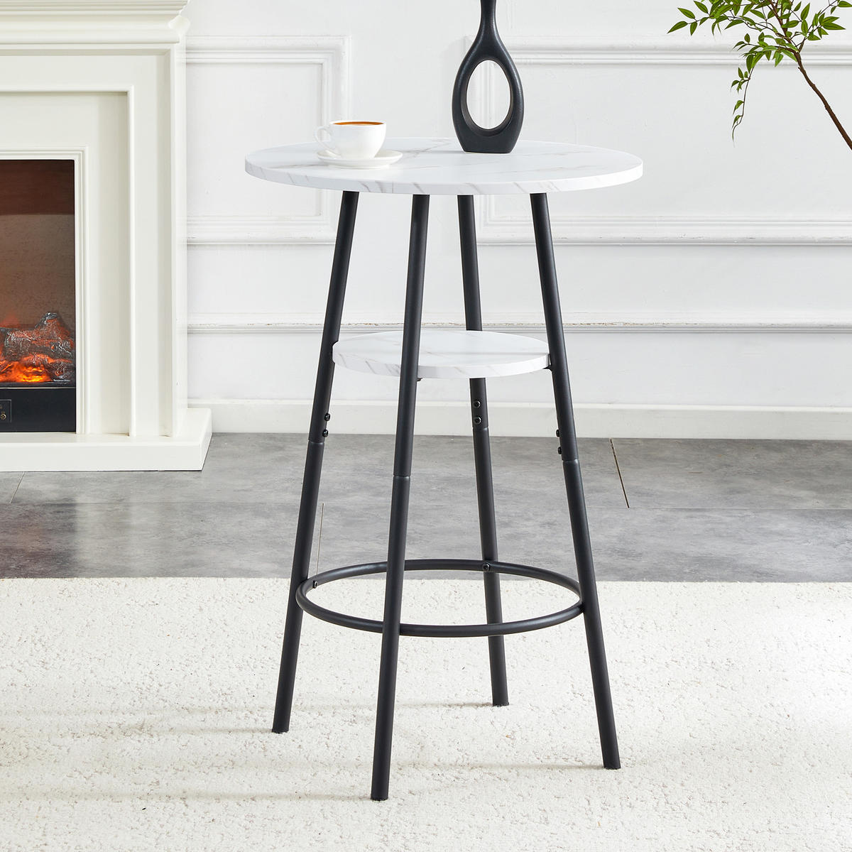 BARTISCH 60/60/89 cm mit Ablage in Weißer Marmoroptik und Metallgestell - Weiß, Holzwerkstoff (60/60/89cm) - BEAOK