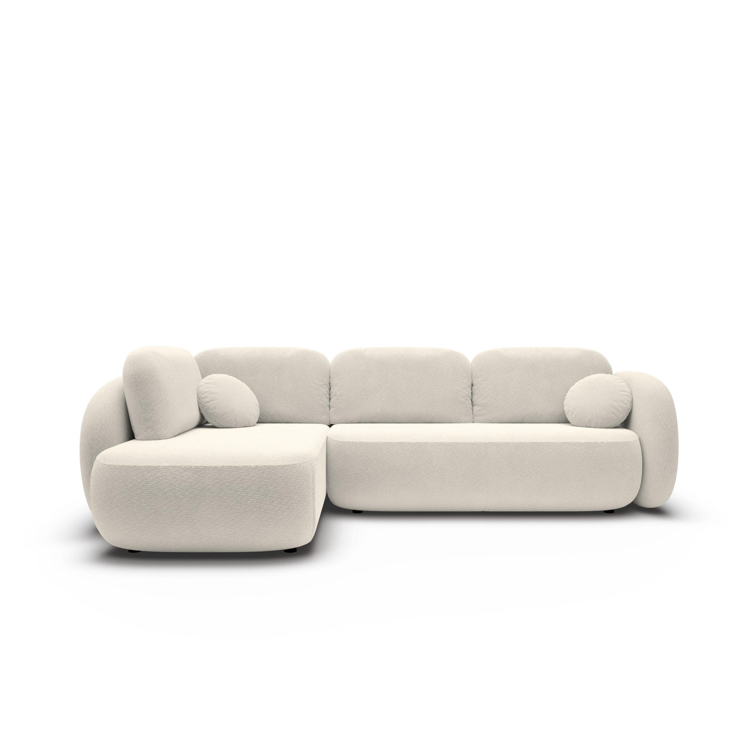 ECKSOFA AMICO II L-S Creme Geflochtener Stoff mit Schlaffunktion - Creme, Holz (289/190cm) - MASSENO