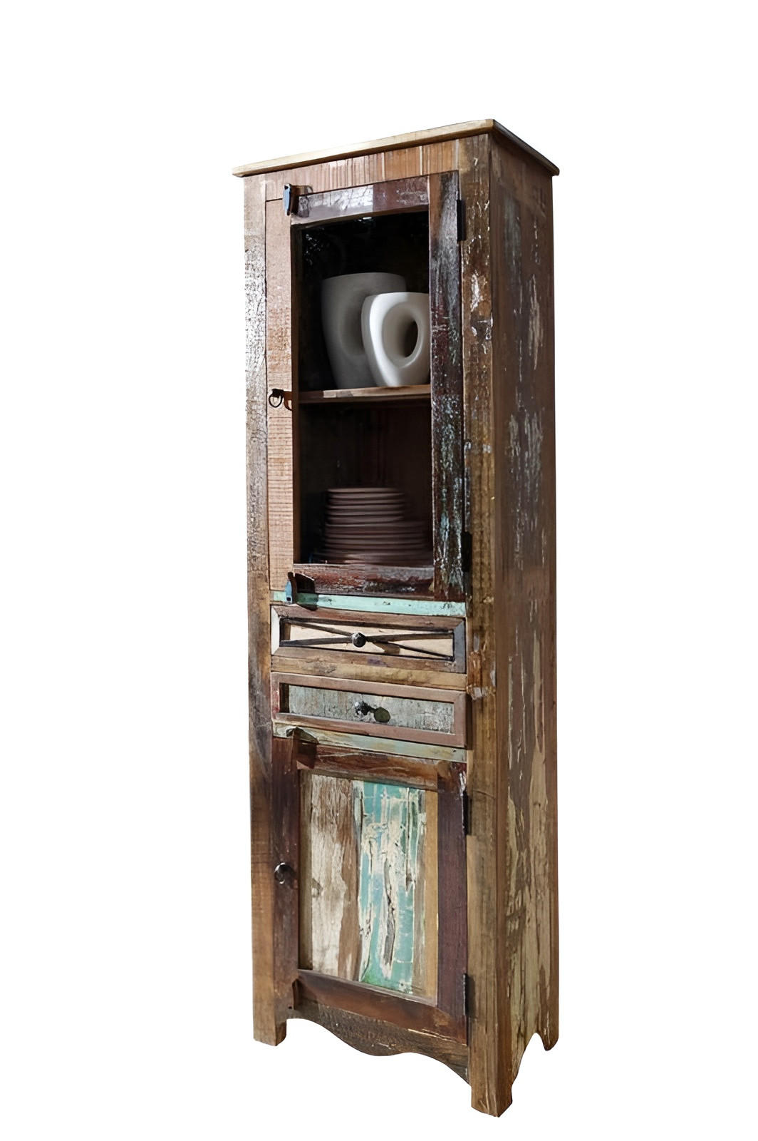 VITRINE Altholz 60x35x190 mehrfarbig lackiert NATURE OF SPIRIT #24 - Multicolor, Holz (60/190/35cm) - Massivmoebel24