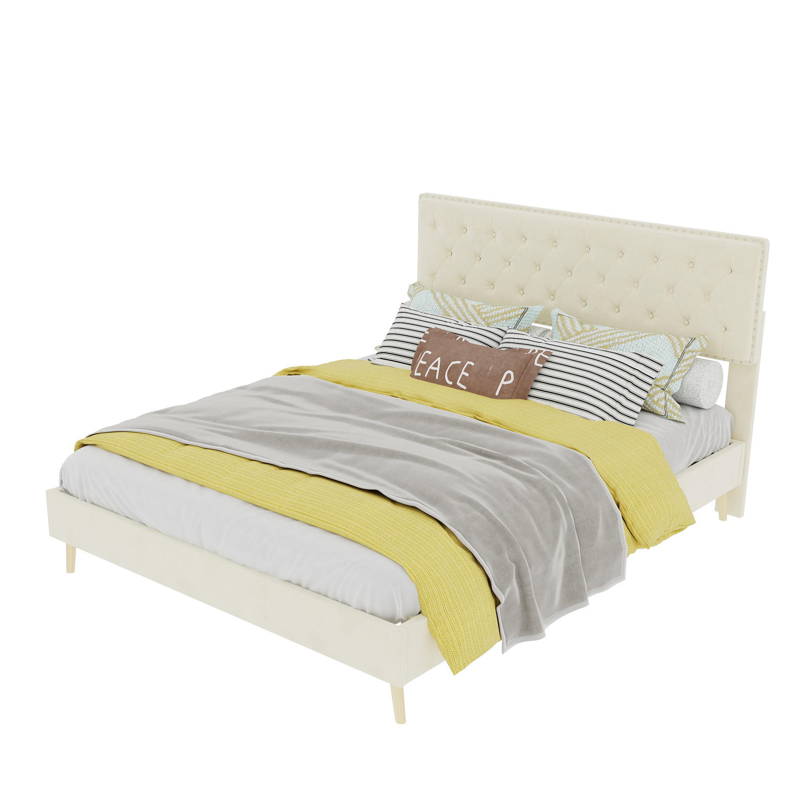 POLSTERBETT 140/200 cm in Beige Samt mit Stauraum unter dem Bett und hohem Kopfteil - Beige, Holzwerkstoff/Textil (140/200cm) - STILVORA