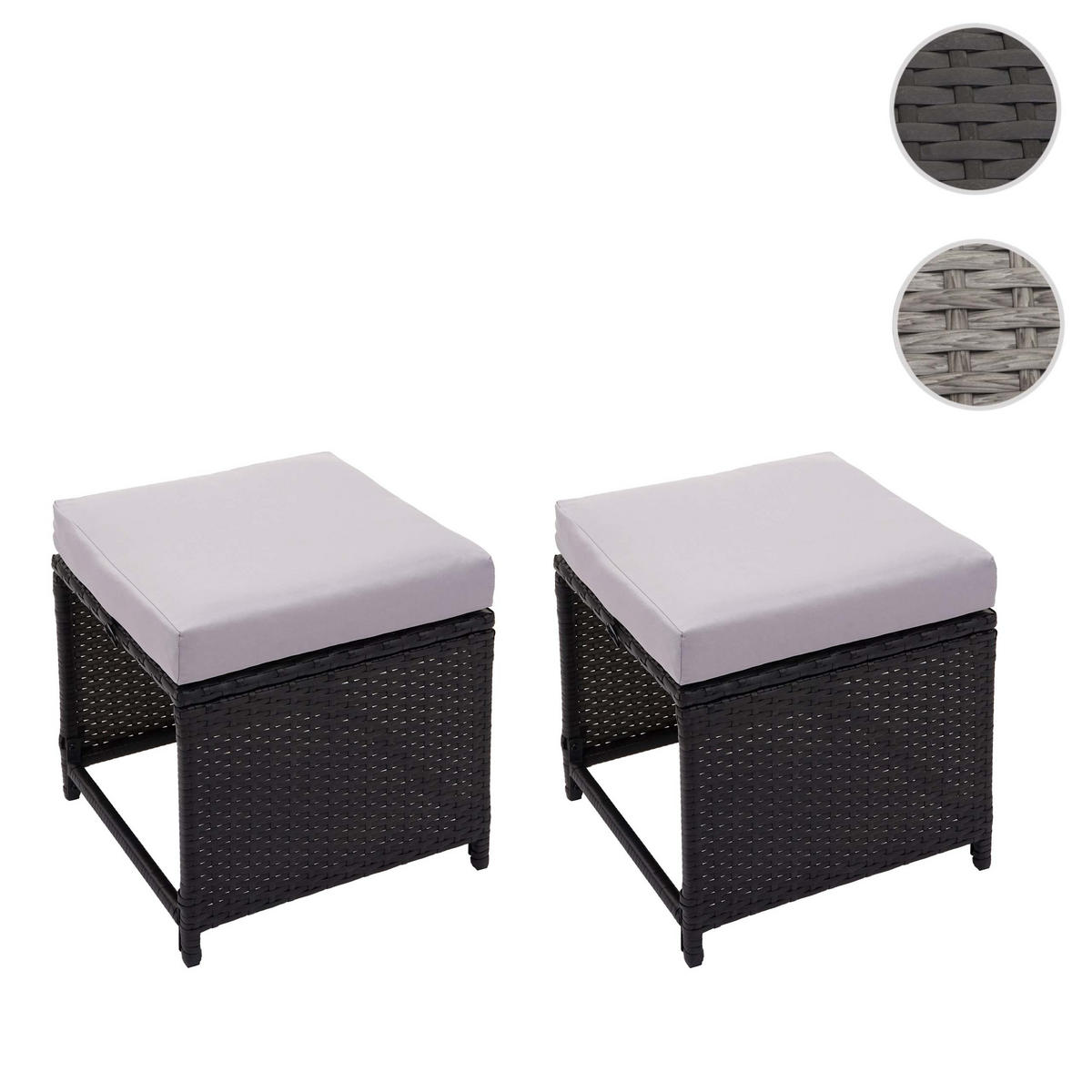 POLY-RATTAN HOCKER Schwarz 2er-Set - Schwarz, Kunststoff (40/35/40cm) - MCW